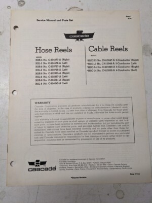 Cascade Attachment Service Manualparts List Hose Reels Cable 1964 Fork Lift