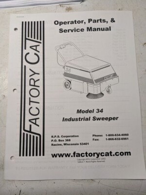 Factory Cat Operator Service Parts List Book Diagrams 34 Model Sweeper