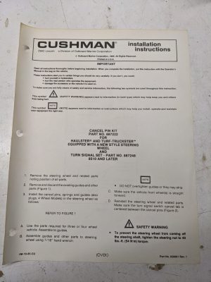 Cushman Installation Instructions Manual Cancel Pin Kit 887222 1985