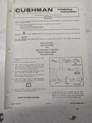Cushman Installation Instructions Manual Headlight Set 887046 1987 Minute Miser