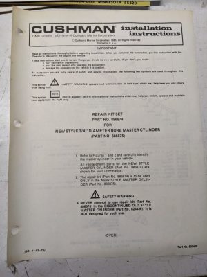 Cushman Installation Instructions Manual Repair Kit Set 886874 1983