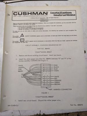 Cushman Installation Instructions Circuit Assembly Solenoid Sequence Set 886902