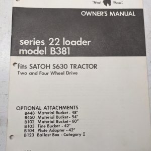 Johnson Work Horse Loader 22 Series Model B381 Parts List Maintenance Manual