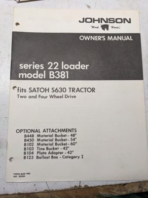 Johnson Work Horse Loader 22 Series Model B381 Parts List Maintenance Manual