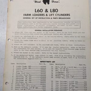 Johnson Work Horse Loader L60 L80 Parts List Manual Instructions Lift Cylinders