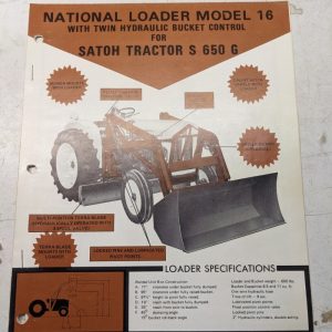 National Operators Manual Parts List Service Model 16 Loader Satoh S650G