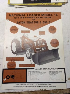 National Operators Manual Parts List Service Model 16 Loader Satoh S650G