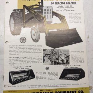 Johnson Work Horse Loader 9500 Tc Model Parts List Owners Manual Maintenance