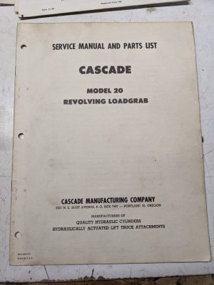 Cascade Lift Attachment Service Manual Parts List Model 20 Revolving Loadbar