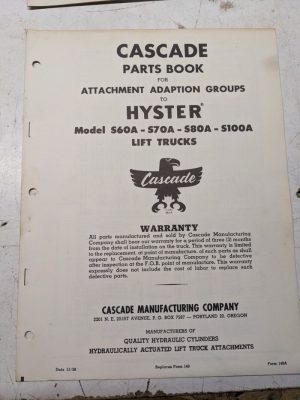 Cascade Parts List Manual Model Attachment Adaption Groups Hyster S60A-S100A