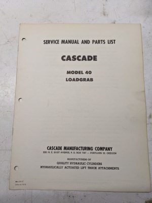Cascade Lift Attachment Service Manual Parts List Model 40 Loadgrab