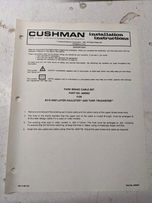 Cushman Installation Instructions Manual Park Brake Cable Set 886960 1985