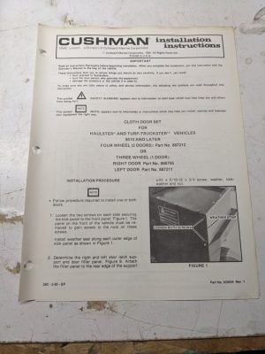 Cushman Installation Instructions Manual Cloth Door Set 887212 886705 1985