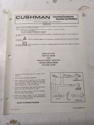 Cushman Installation Instructions Manual Headlight Set 887046 1895 830662