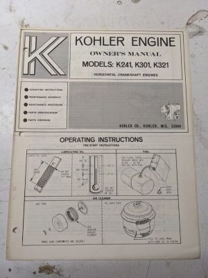Kohler Engine Owners Manual K241 K301 K321 Operating Maintenance