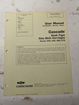 Cascade Lift Attachment User Manual Parts List Model S2S S4S S6S S7S Carriage