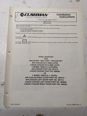 Cushman Installation Instructions Manual Steel Door Set 8510 8910 887214 1990