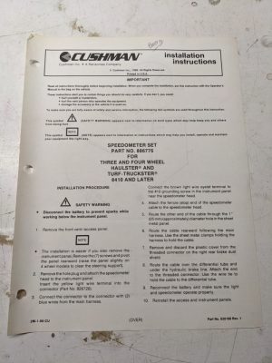 Cushman Installation Instructions Manual Speedometer Set 886776 1990