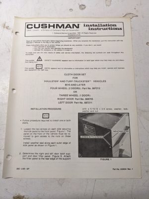 Cushman Installation Instructions Manual Cloth Door Set 887212 886705 887211