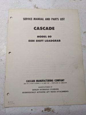 Cascade Lift Attachment Parts Manual Model 80 Side Shift Loadgrab