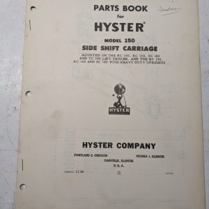 Hyster Fork Lift Attachment Parts List Book Manual Model 150 Side Shift Carriage