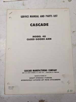 Cascade Lift Attachment Parts Manual Model 40 Cased Goods Arm 1957