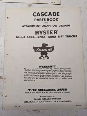 Cascade Hyster Attachment Adaption Groups S60A S70A S80A Lift Truck 1958