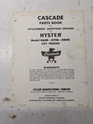 Cascade Hyster Attachment Adaption Groups H60B H70B H80B Lift Truck 1958