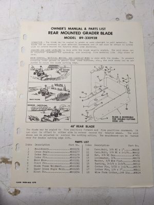Owners Manual Parts List Rear Mounted Grader Blade Wmb-M10 Model 89-33093R