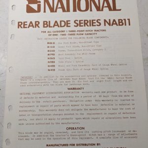 National Owners Manual Parts List Rear Mounted Grader Blade Nab11 Series