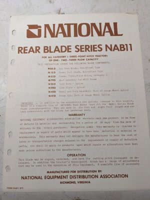 National Owners Manual Parts List Rear Mounted Grader Blade Nab11 Series