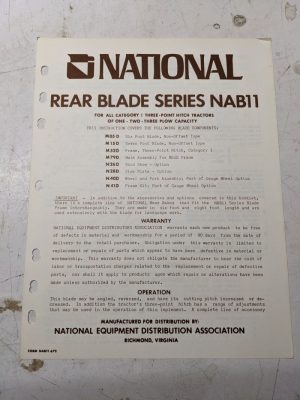 National Owners Manual Parts List Rear Mounted Grader Blade Nab11 Series 672