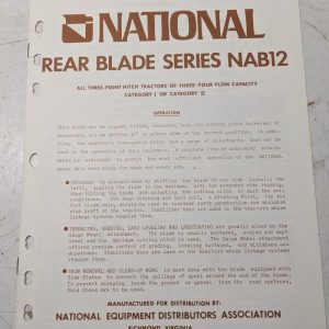 National Owners Manual Parts List Rear Mounted Grader Blade Nab12 Series 873