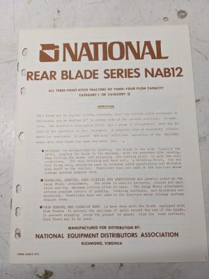 National Owners Manual Parts List Rear Mounted Grader Blade Nab12 Series 873