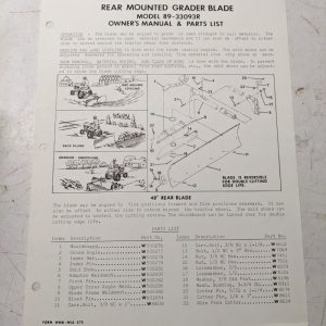Rear Mounted Grader Blade Model 89-33093R Owners Manual Parts List Book