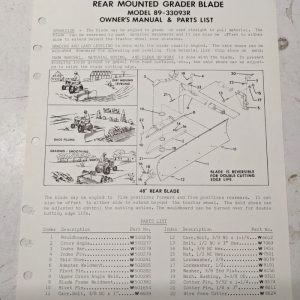 Operator Manual Parts List Book Rear Mounted Grader Blade Model 89-33093R