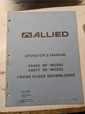 Allied Operators Manual Parts List Book X5490 X6877 Cross Auger Snowblower