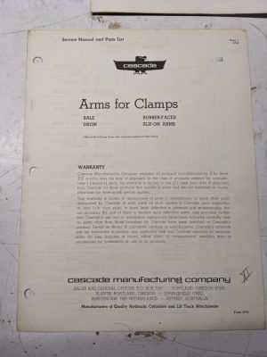 Cascade Fork Lift Attachment Service Manual Parts List Arms For Clamps Bale Drum