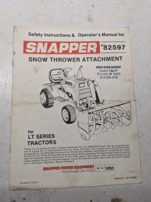 Snapper Safety Instructions Operators Manual Snow Thrower Lt Series 82597