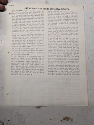 J42 Frame For Series 80 Snow Blower Installation Instructions