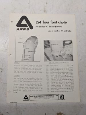 Arps J24 Four Foot Chute For Series 80 Snow Blower Assembly & Parts List Manual