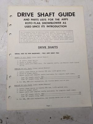 Drive Shaft Guide Parts List Manual Arps Roto Flail Snow Blower 1963 1001-1999
