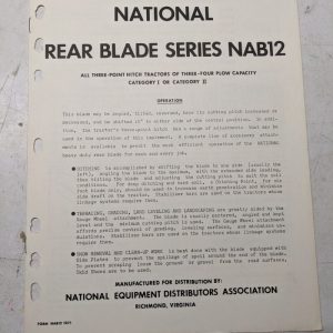 National Rear Blade Series Nab12 Oepration Parts List Book Manual