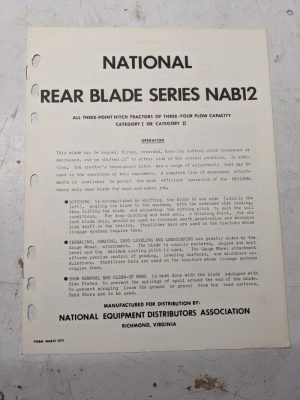 National Rear Blade Series Nab12 Oepration Parts List Book Manual