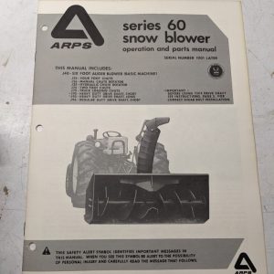Arps Owners Manual Parts List Book Series 60 J40 Snow Blower 1073