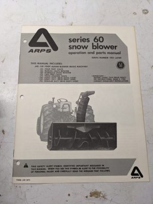Arps Owners Manual Parts List Book Series 60 J40 Snow Blower 1073