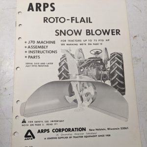 Arps Owners Manual Parts List Book J70 Roto-Flail Snow Blower 770 1970