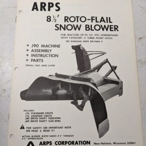 Arps Owners Manual Parts List Book J90 8.5' Roto-Flail Snow Blower 872