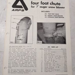 Arps Owners Manual Parts List Book J91 7' Auger Snow Blower 1073 Supplement