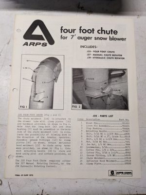 Arps Owners Manual Parts List Book J91 7' Auger Snow Blower 1073 Supplement